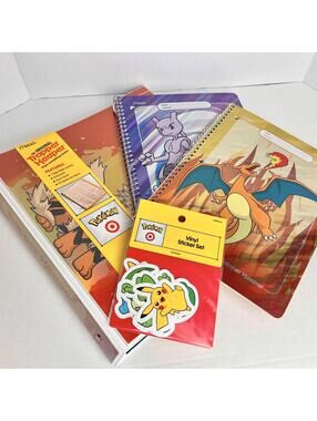 Pokemon Target BUNDLE-Arcanine Trapper Keeper Charizard Mew Notebooks, Stickers